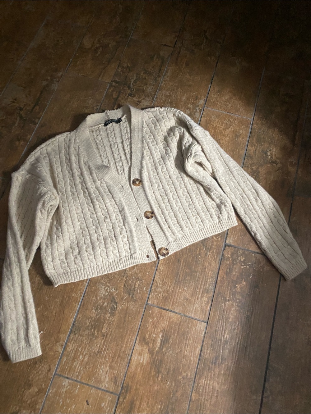 Nasty Gal Cream Cable Knit Button-Up Cardigan. Size small. Really good condition